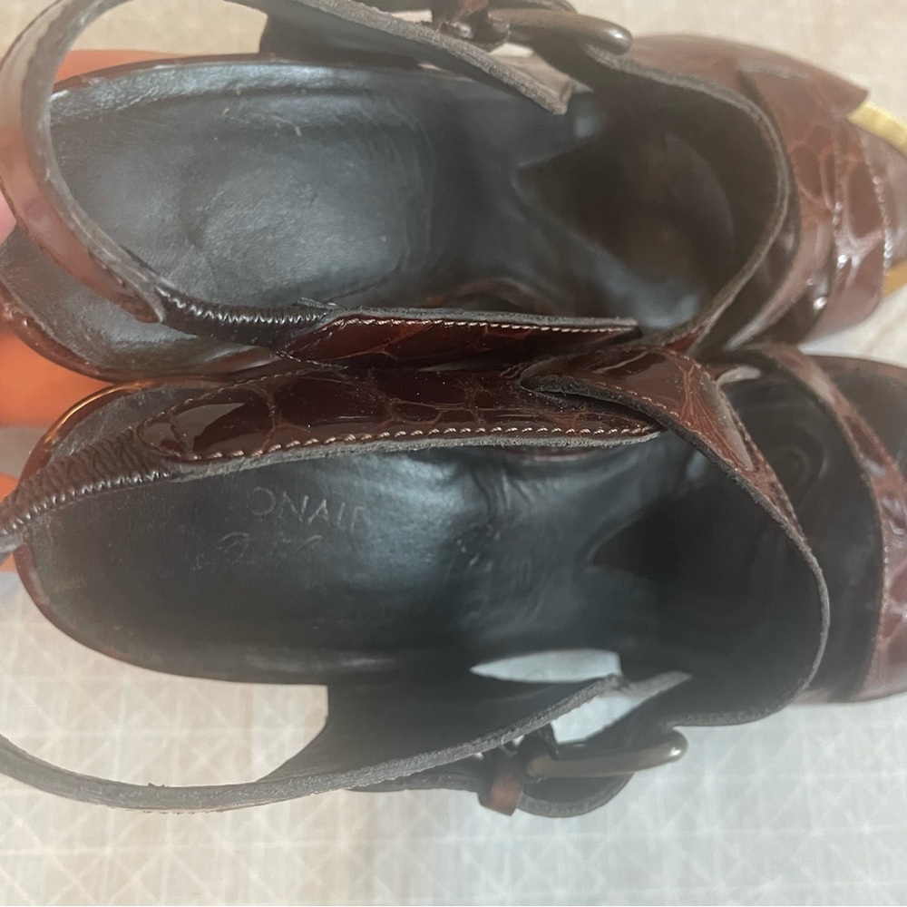 Donald J. Pliner Isoka Brown Ostrich Strappy Heels 8 - Picture 6 of 9